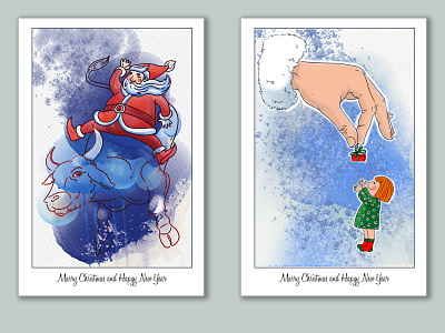 New Year and Merry Christmas Card childrens illustration christmas gift card illustraion new year santa claus santaclaus
