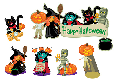 Happy Halloween. Halloween costume characters.