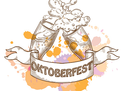 Two beer glasses for octoberfest, sketch style