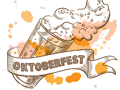 Beer glass with splashing foam for oktoberfest, sketch style