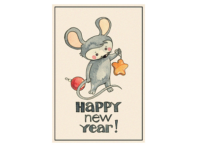 New Year card (mouse) 2020 design happy illustration mouse new year watercolor