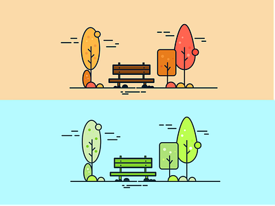 Autumn Wind - illustration autumn beautiful chair colors dribbble flowers illustration love table tree vector weather