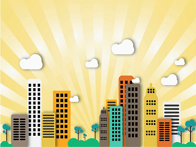 Flat Abstract City - illustration building city cloud colors yellow