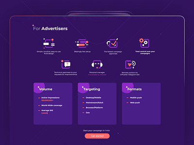 For Advertisers — InPusher concept creative dark design geometric graphic homepage interface landing page layout menu redesign shadow site web