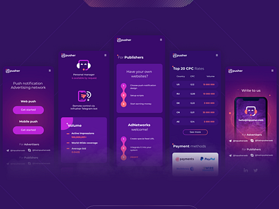 The ease of usability on any screen — InPusher concept creative dark design geometric graphic homepage interface landing page layout menu redesign shadow site web