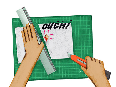 Ouch! accident cutter cutting finger hand mat ouch ruler