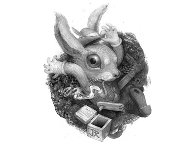 Rabbit Hole black and white character drawing fairytale illustration rabbit illustration texture