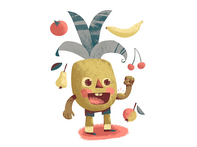 Pineapple apple banana boy cherry fruits illustration pear pineapple tomato