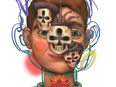 Three of Clubs behance boy card clubs illustration joker portrait skull smile