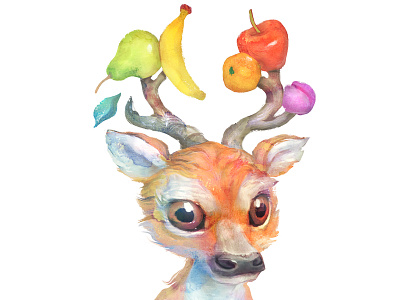 Oh Deer animal cute deer fruits illustration rainbow vegan