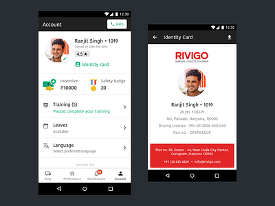 Account account android clean drivers identity card profile ui ux