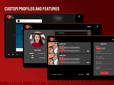 ROAR CYCLES app design flat minimal ui ux web website