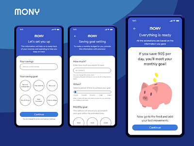 Mony: personal finance with ease app blue branding design minimal ui ux vector