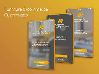 First steps of Maynooth Furniture app app design ecommerce furniture app furniture store minimal ui ux