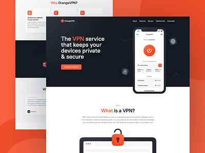 OrangeVPN design figma illustration minimal ui vector web website