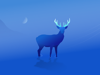A deer blue cold deer drawing night