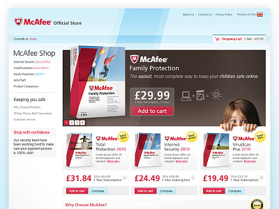 McAfee anti virus ecommerce mcafee packaging subscription web design