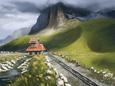 Switzerland background illustration landscape mountain