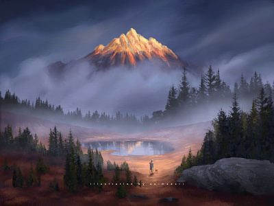 Shining background concept forest illustration landscape mountain nature procreate