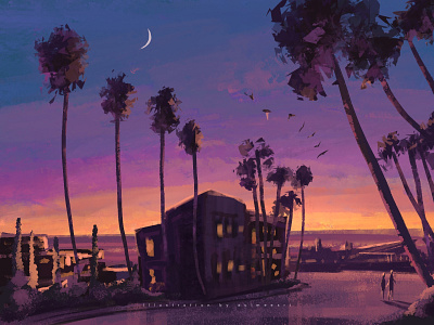 California background beach california concept illustration landscape nature procreate sea sunset