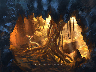 Deer 🦌 background cave character concept deer illustration landscape procreate