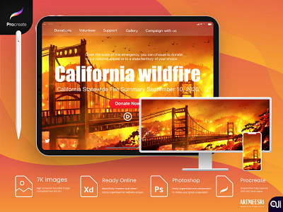 California wildfire artwork background concept frightening illustration landscape mountain nature procreate web design wildfire