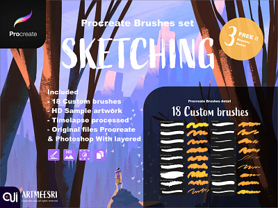 Procreate Brushes set : Sketching background brushes concept illustration landscape procreate procreate brushes