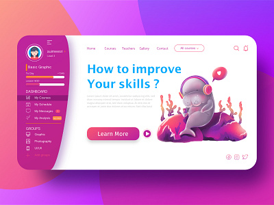 Dugong online learning for education animal baby business cartoon character concept cute design dugong e learning education illustration learning mammal nature online template ui web website