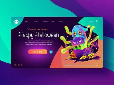 illustration of Happy halloween for landing page cartoon character cute ghost greeting halloween holiday illustration pumpkin scary spooky trick or treat