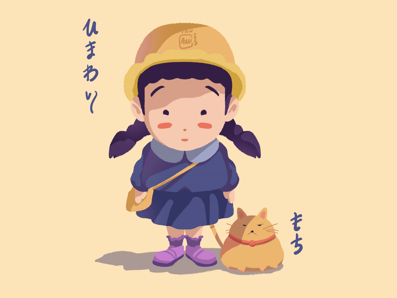 Himawari & Mochi 2d animation cartoon cat character cute girl illustration procreate school