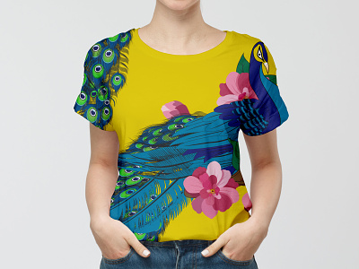 peacock t-shirt design illustration t shirt t shirt design t shirt mockup vector