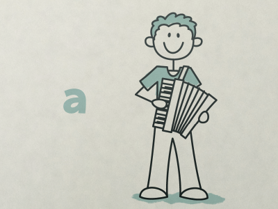 "a" is for... a accordion alphabet stick figure