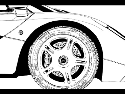 McLaren F1 - Tire detail apple pencil black and white car illustration ipad pro mclaren outline procreate
