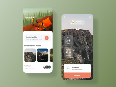 Nature, navigation, travel app, camping app design illustration ui ux web website