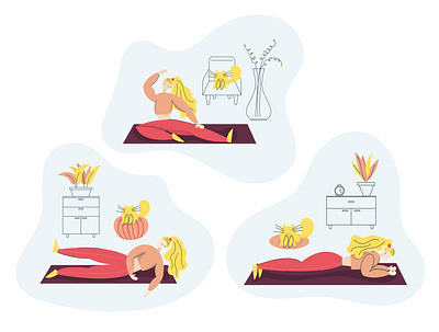 fit home set character design fitness flat home illustration people sport woman yoga