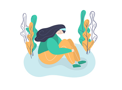 Sad woman character depressed design flat illustration people sad sitting vector woman