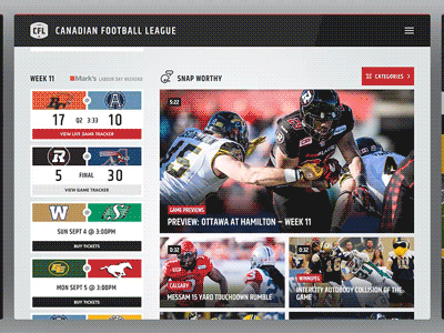 CFL cfl football gametracker interface live mobile sports tablet ui