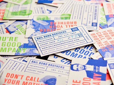 Bail Bond Brothers bail bond bail bond brothers business card cards elvis halftone jail johnny cash neon print prison typography