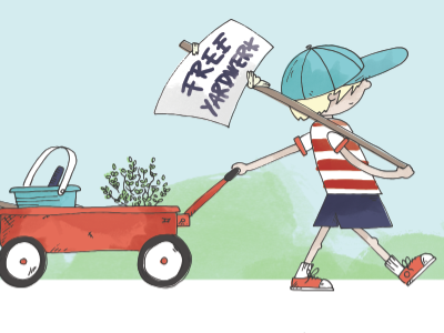 Free Yardwerk boy handdrawn illustration wagon