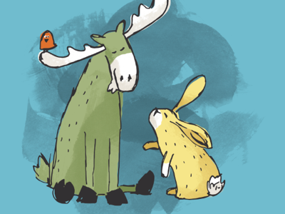 Moose & Bunny illustration kids wall art