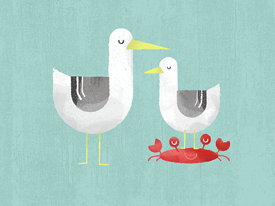 Gullible birds blue crab illustration prints seagull