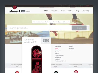 Skateshop Website cart field menu page product search shop skate slider website