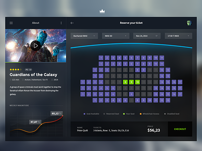 Cinema App account app chart checkout cinema flat interface movie seat ui