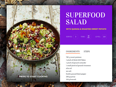 Day 009 - Recipe Card flat food nutrition recipe restaurant salad widget