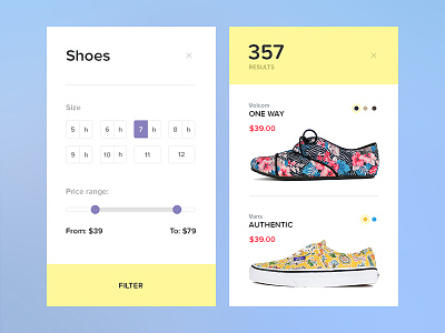Day 028 - Search Results application clothes fashion filter flat movile results search shoes ui widget