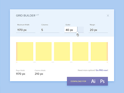 Day 030 - Grid Builder ai builder calculator export flat grid info ps ui upgrade web width