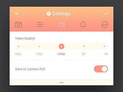 Day 062 - Settings camera ios kit mobile quality roll settings switch tabs ui video