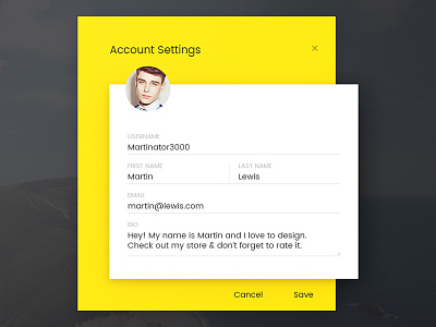 Day 073 - Account Settings account profile form input modal pop settings up usename