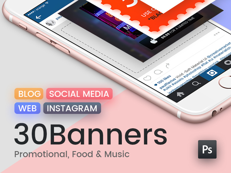 Social Media Banner Pack promotional music food graphics web pinterest instagram pack banner media social