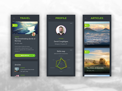 Travel App app article design ios iphone mobile picture profile travel ui ux